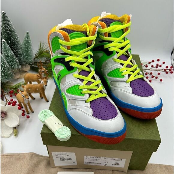 Gucci Shoes - Women’s Gucci basket high top leather sneakers size 40.5 made in Italy.